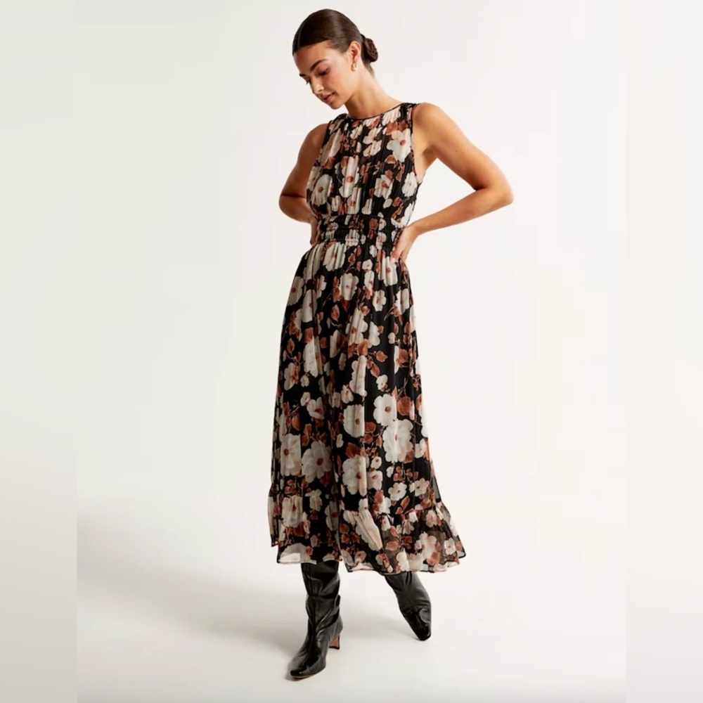 Abercrombie & Fitch Floral Midi Dress - Black and White